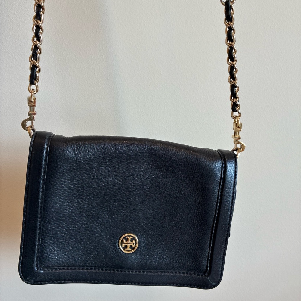 Tory Burch Black Landon Combo Crossbody Bag Pebbled Leather